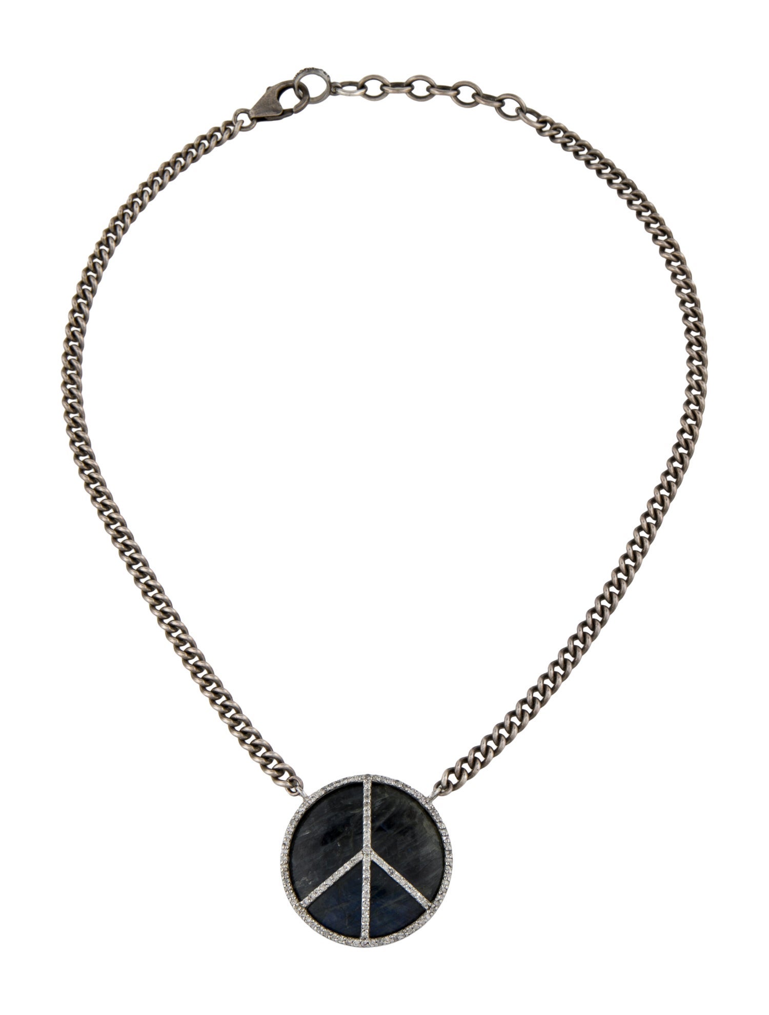 Sheryl Lowe 35.64ct Labradorite & Diamond Peace Sign Curb Chain Necklace